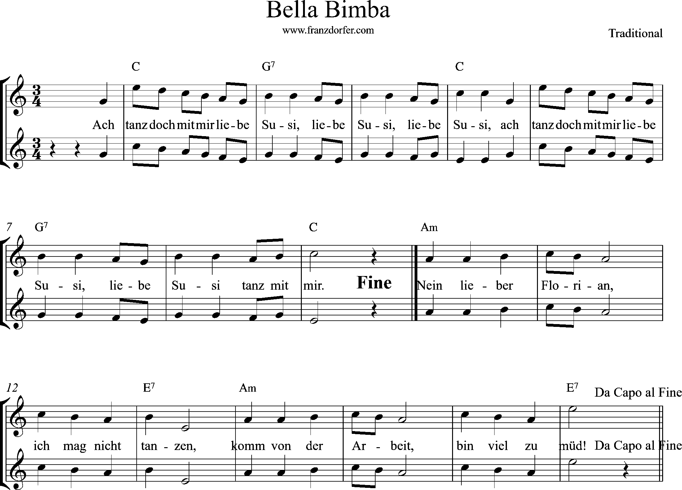 Bella bimba Duo Noten, C-Dur